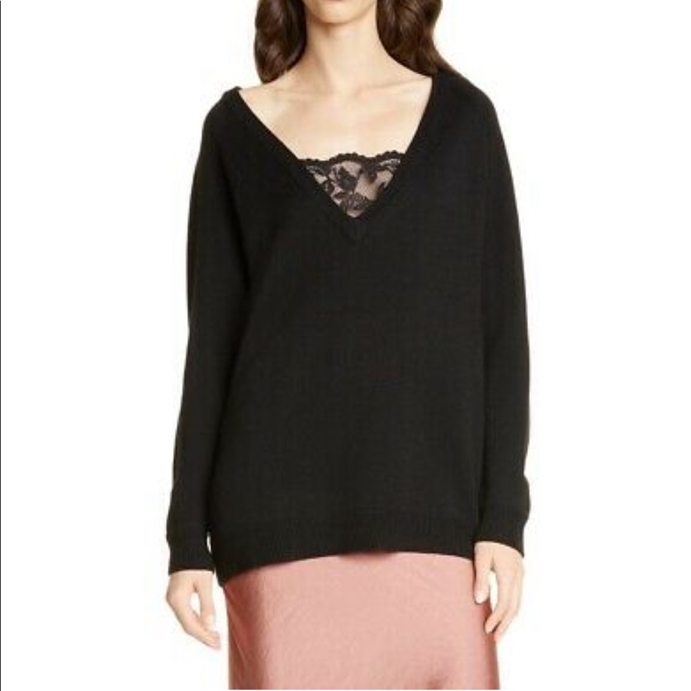 Smythe Lace Inset Merino Wool Sweater Size M MSRP $495